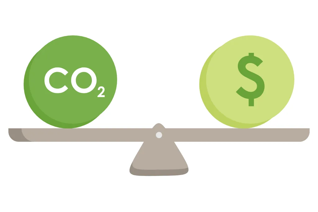 CO2とお金を天秤にバランスよく置くイメージ